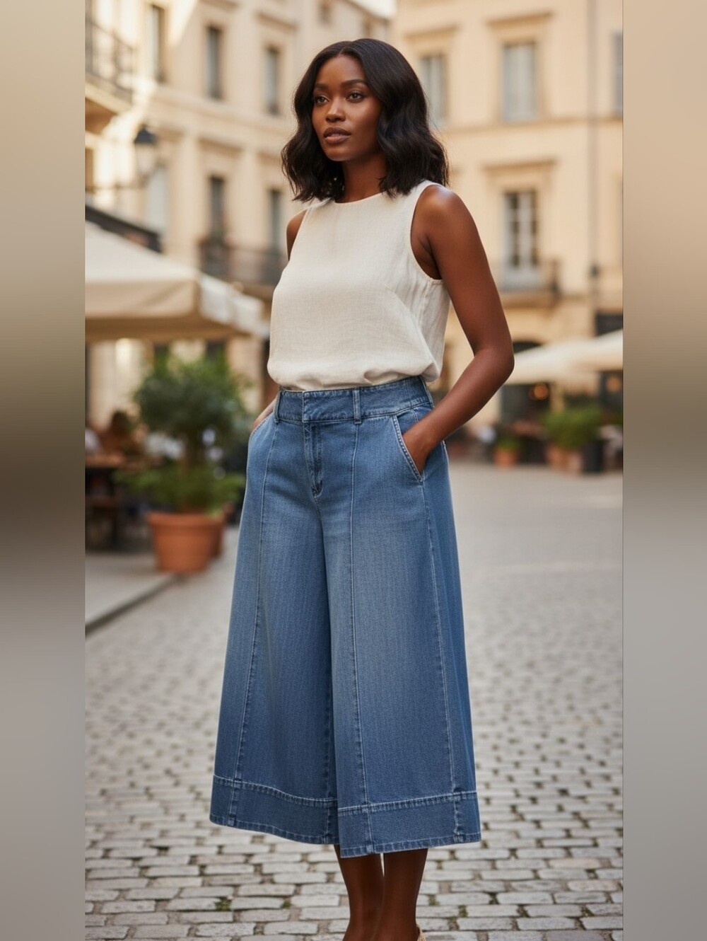 Mixit Denim Gaucho Culottes Wide Leg Cropped Jeans Medium Wash Plus Size 20W